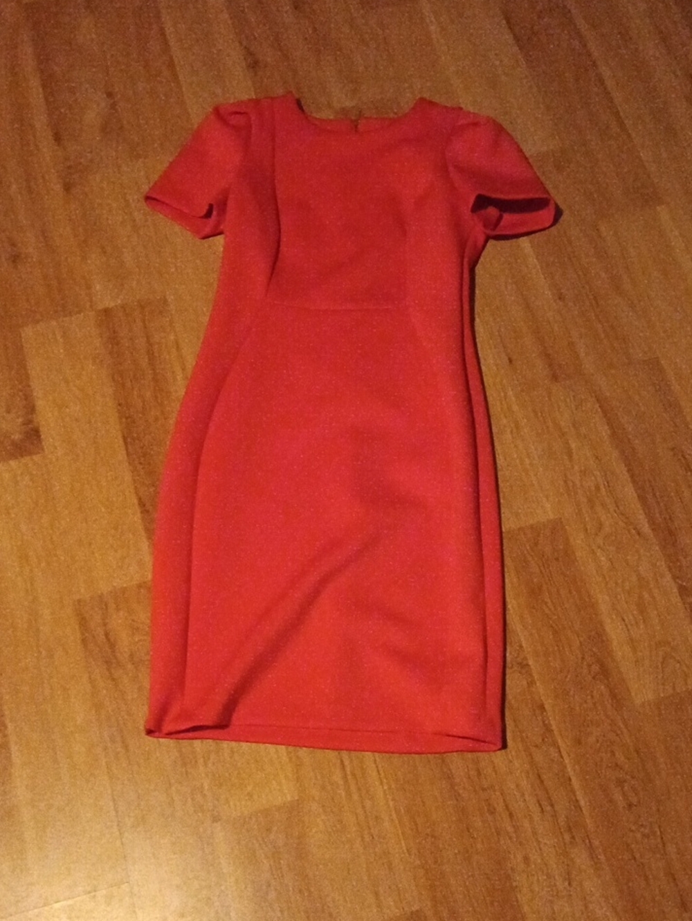 Tailored Short-Sleeve Red Sheath Dress